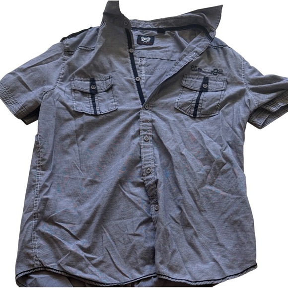 Phat Farm Other - Phat Farm Mens Grey Striped Short Sleeve Button Down Shirt Urban Style Large